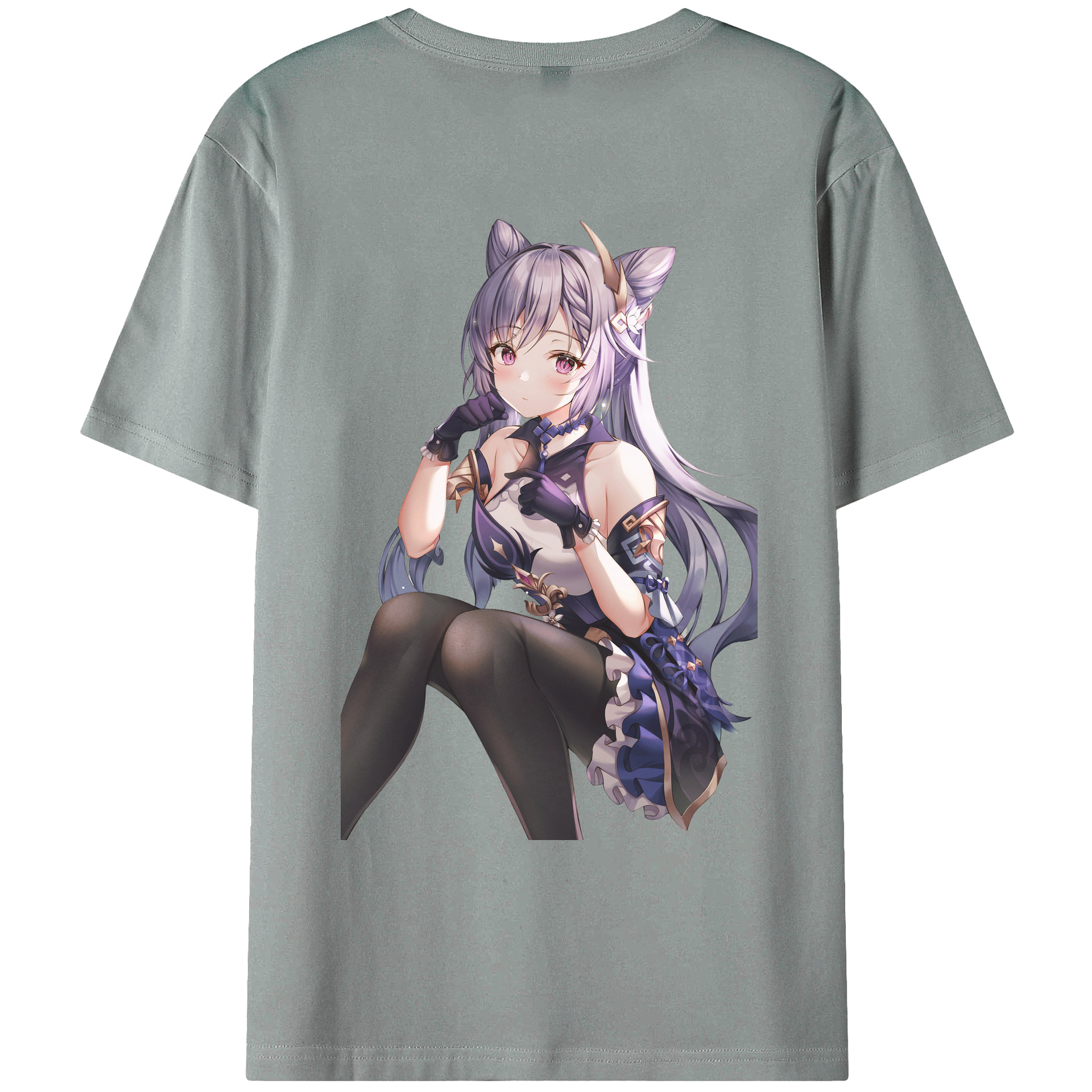げんし神 刻晴 こくせい genshin Kokusei 綿100％ メンズ半袖Tシャツ（バックプリント） 通気性